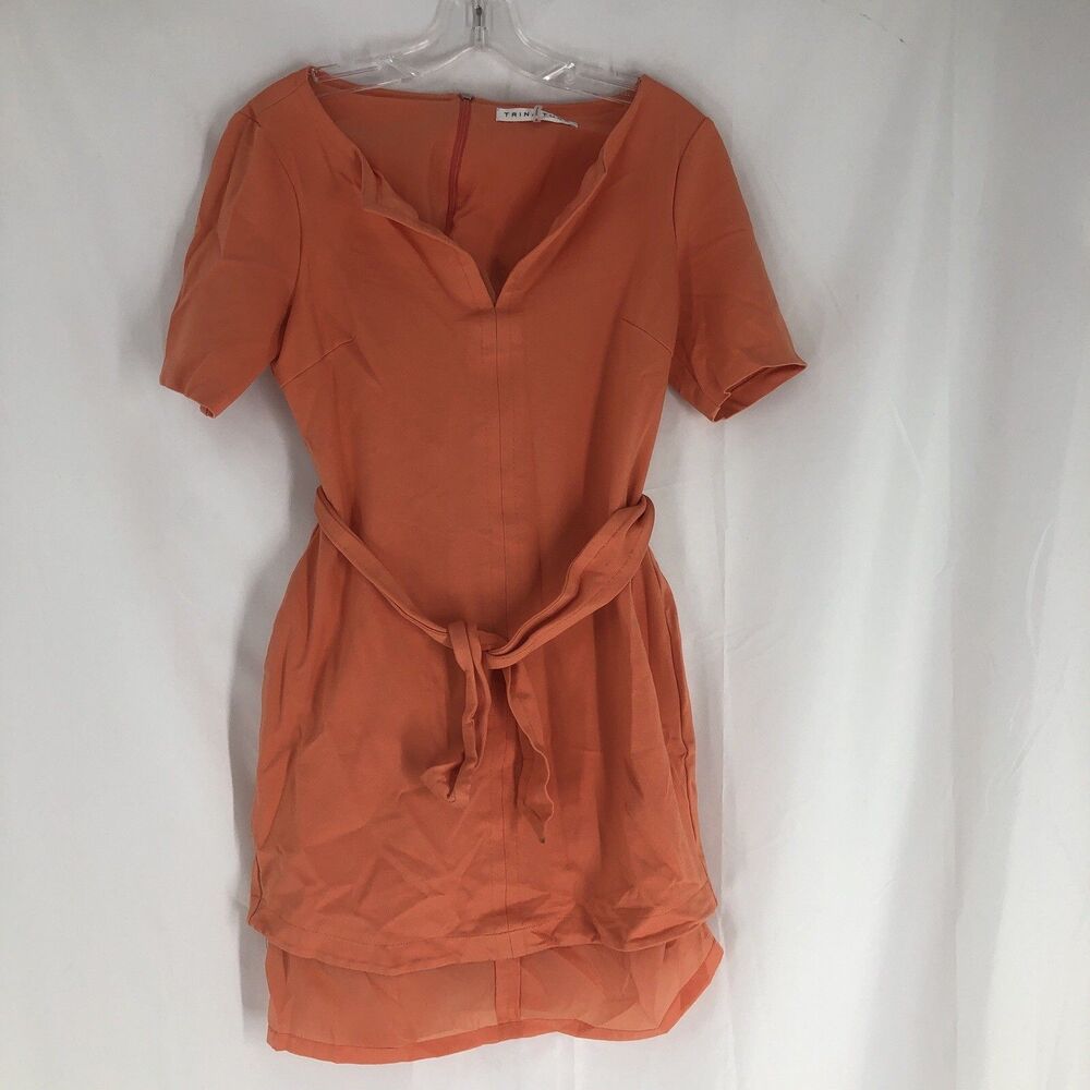 Trina Turk Derian Sheath Dress Size 6 Coral V Neck Short Sleeve Belted Tunic